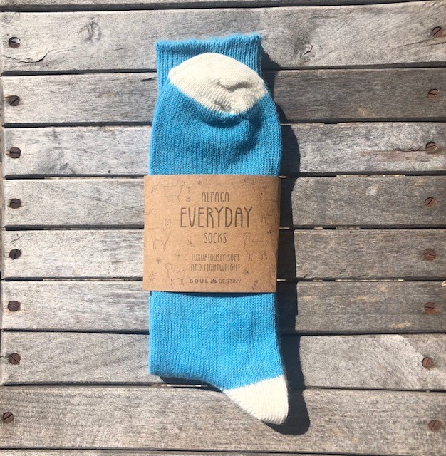 The Alpaca Every Day Heel and Toe Contrast Socks Blue/Ecru